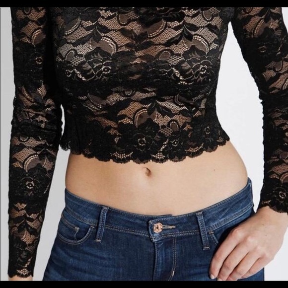 GUESS Rosalia Sheer Floral Lace Cropped Long Sleeve Top NWT - Picture 7 of 13